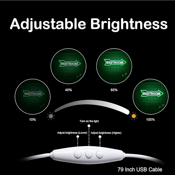 Looklight Restroom Arrow Neon Sign for Wall Decoration Right Arrow LED Light Sign Decor White and Green for Bathroom Hotels,Bars, Hospitals, Homes and Other Places with Toilets