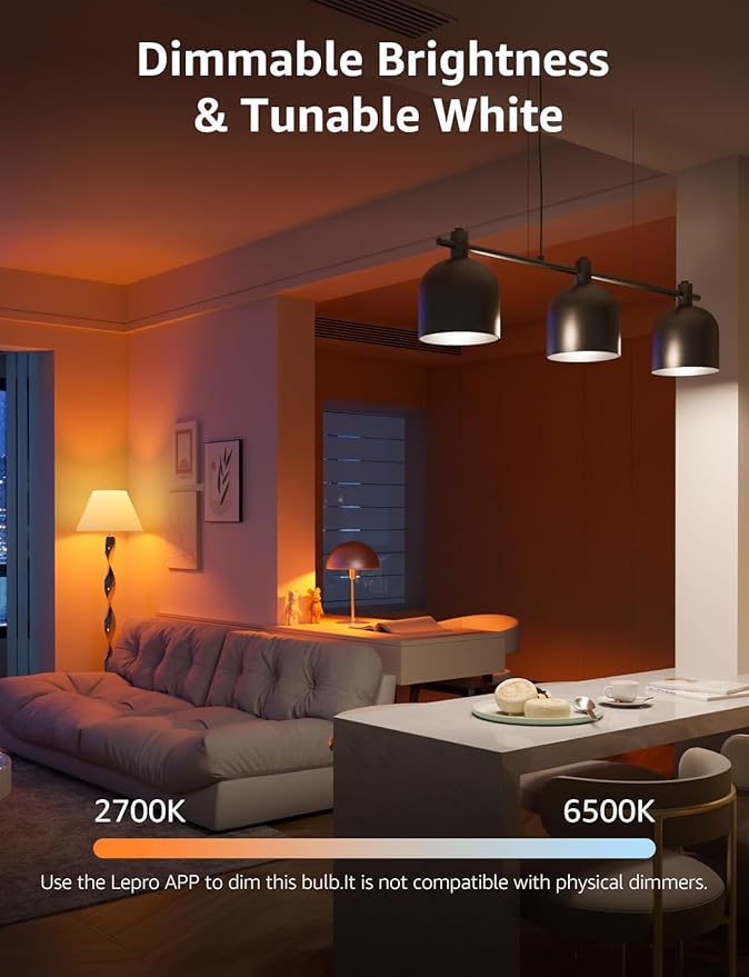 Lepro B3 AI Smart Light Bulbs - 1500LM 100W Equivalent A21 Bulb, WiFi & Bluetooth RGBWW Color Changing, Works with Alexa & Google Assistant, AI Voice Control by App, Music Sync, 2.4GHz Only (2 Pack)