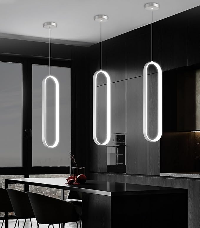 Modern Ring Chandelier LED Dimmable Ceiling Light for Living Room Kitchen Island Staircaes Silver