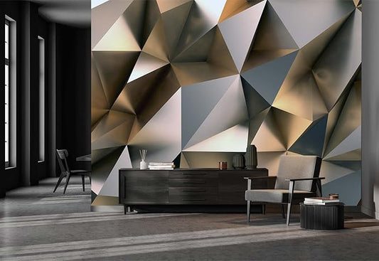 Cliouar-Metal Polygon Geometry Wall Mural Wallpaper for Bedroom Living Room 103" x 69" (Not Self Adhesive)
