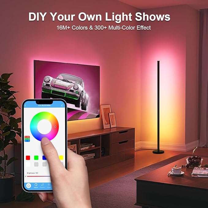63″H RGB Floor Lamp, LED Corner Lamp,16 Million DIY Colors, 68+ Scenes, Music Sync, App & Remote Control (1 Pack)