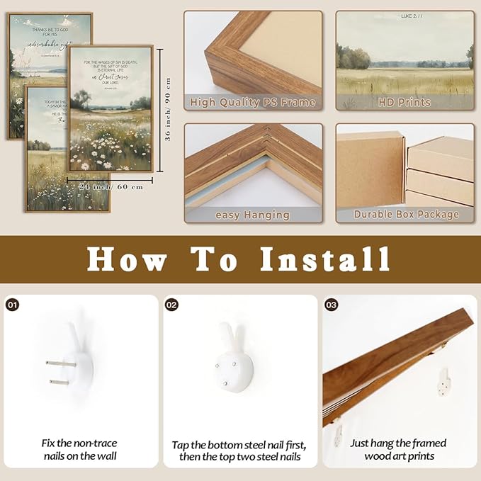 Anyzal Christian Jesus Wall Art Large Bible Artwork Scripture Wildflower Wall Decor for Living Room Bedroom Dining Room 24x36 Inch Set of 3