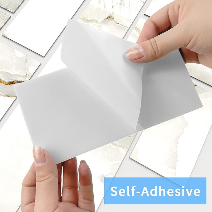 64-Pack Peel and Stick Backsplash Marble Wall Tiles, Waterproof 4" x 8" Glossy Imitation White Gold Marble, PVC Shower Wall Panels for Interior Wall Decor; Tile for Kitchen, Bathroom, and Fireplace