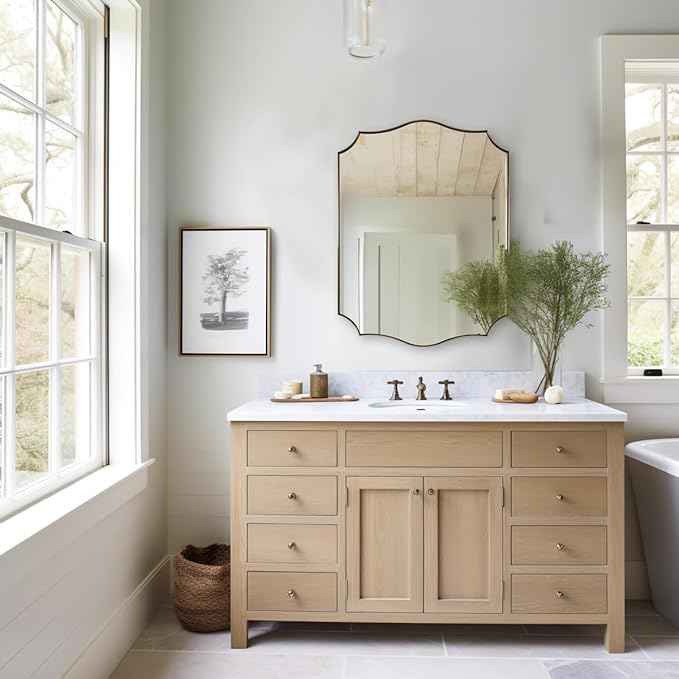 ANDY STAR Gold Mirrors, 24x32 Inch Bathroom Vanity Mirror, Antique Brass Asymmetrical Mirror, Unique Rectangle Mirror with Sophisticated Curved Design, Ideal for Home Decor