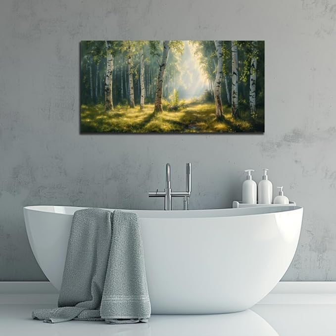 Nature Wall Art Forest Scenery Wall Art Landscape Pictures Green Birch Tree Canvas Print Beautiful Painting Decor for Living Room Mountain Canvas for Home Office Decorations 20x40Inch