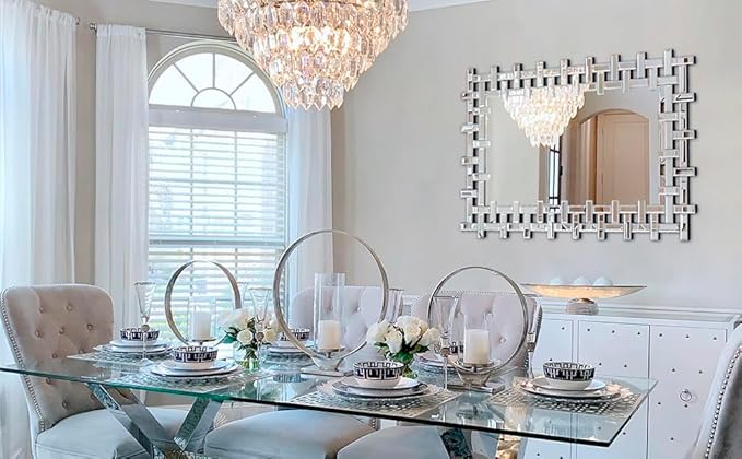 Large Decorative Wall Mirror, 40'' X 28'' Elegant Living Room Mirror with Beveled Mirrored Frame, Rectangular Accent Mirror for Entryway, Bathroom, Dining Room