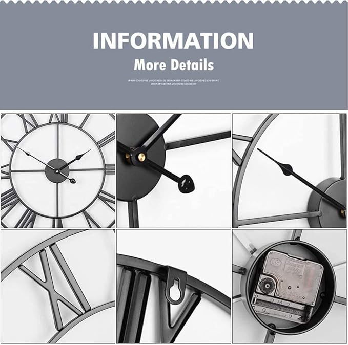 30 inch Large Metal Wall Clock, Industrial Indoor Outdoor Waterproof Art Decor Modern Clocks, European Retro with Oversized Roman Numerals, Silent Battery Operated Decor,Office,Kitchen, Loft