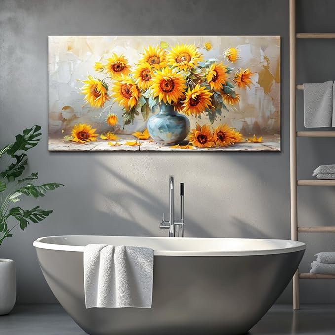 MHARTK66 Canvas Large Flower Field Paintings For Bedroom 30 X 60 Wall Art For Living Room Farmhouse Sunflower Wall Decor Kitchen Pictures Vintage Art Prints Artwork For Walls Petal Home Wall Art