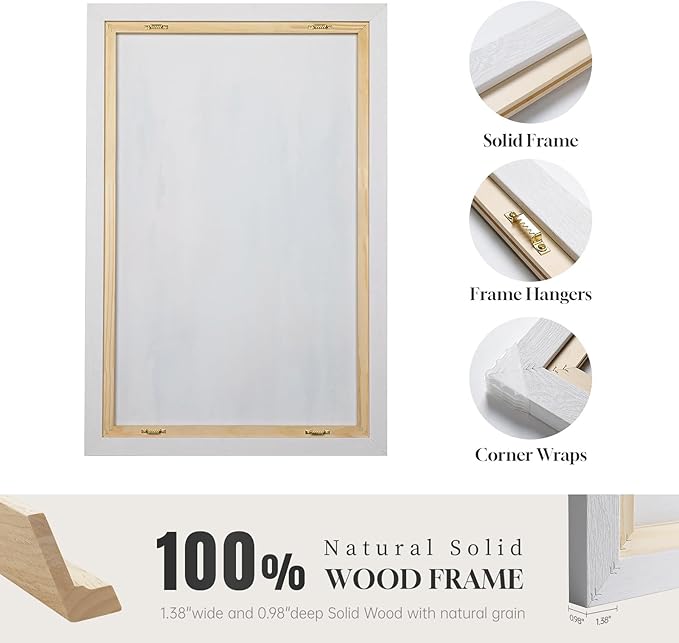 Large White Framed Blue and Gold Abstract Canvas Wall Art, 2 Piece Modern Minimalist Art Prints Paintings Artwork for Walls, Glitter Pictures for Living Room, Dining Room, Bedroom Wall Decor 20x30 In