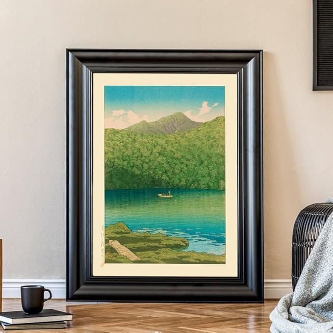 Nationcog Tsutanuma Pond Morning Scene Poster, Japanese Woodblock by Kawase Hasui, Japandi Mountain Decor, Zen Vintage Lake Art Print (Unframed) (16x24)