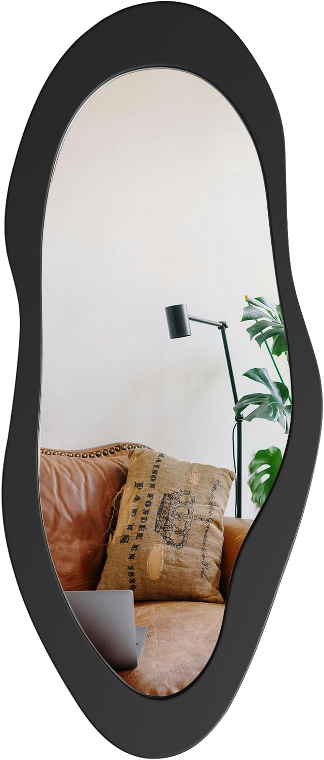 55" x 24" Irregular Wavy Full Length Mirror - Wall Mounted Wooden Framed Mirror for Bedroom/Living Room