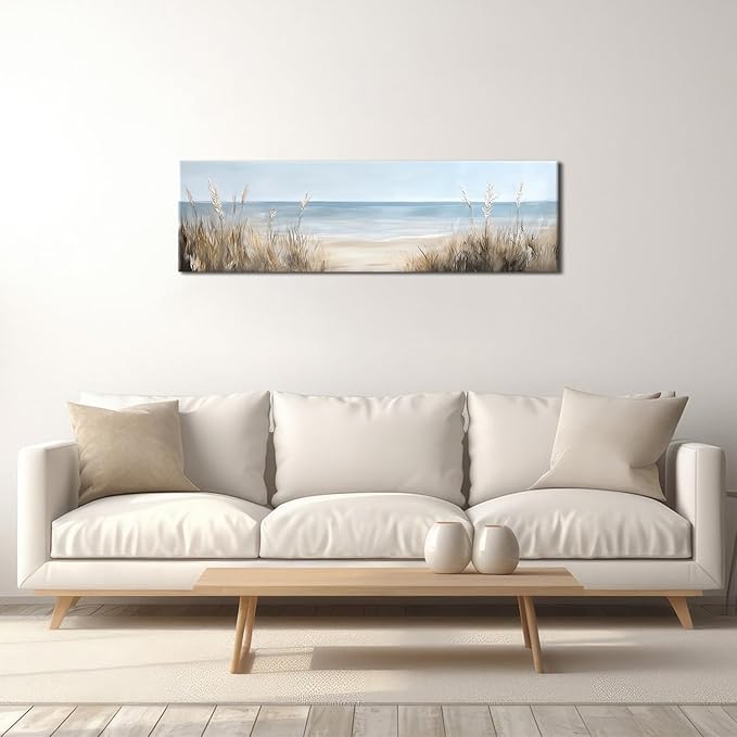 Large Abstract Beach Wall Art Costal Room Decor Sea Ocean Picture Nautical Canvas Prints Seascape Painting for Living Room Bathroom Nature Seaside Artwork Vintage Office Poster Decorations 14x48”