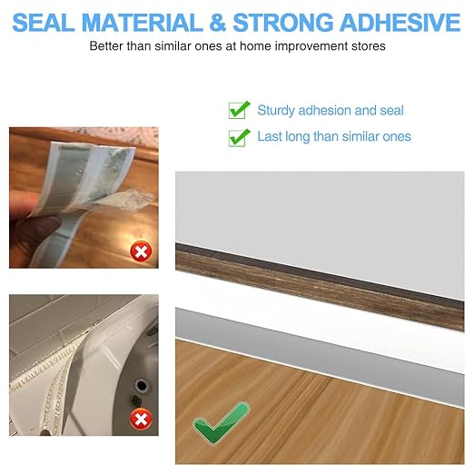 2 Rolls Caulk Tape Self Adhesive, Bathroom Waterproof White Caulking Sealant Strip Peel & Stick Wallpaper Floor Tile Toilet Tub Sink Backsplash Kitchen Wall Decor, Easier to Use Than Silicone Caulk