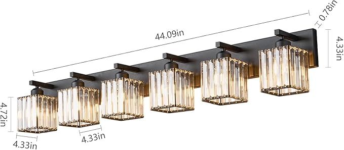 Modern Black Crystal Bathroom Vanity Light - 6-Lights Wall Light Fixtures
