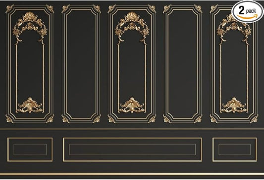 Leyiyi 12x10ft Gold Black Vintage Room Inside Backdrop European Frame Modern House French Castle Cementery Wall Retro Style Photo Background Cowboy Kids Birthday Portrait Studio Props Vinyl Wallpaper