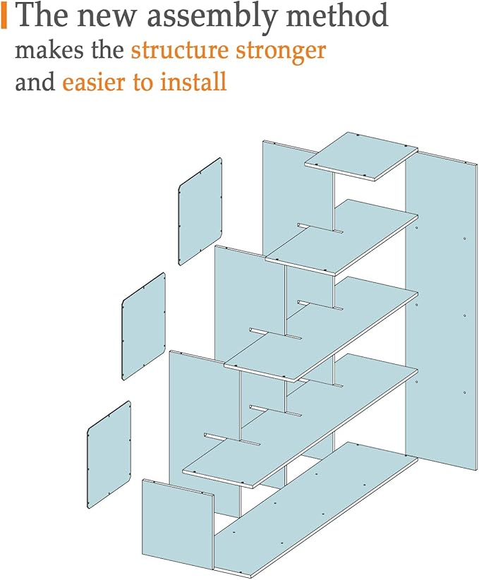 Ladder Cube Storage Bookcase - Wooden L-Shaped 4-Tier Corner Shelf, Reversible 10-Cube Organizer for Home & Office, White