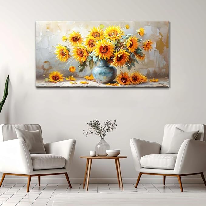 MHARTK66 Canvas Large Flower Field Paintings For Bedroom 30 X 60 Wall Art For Living Room Farmhouse Sunflower Wall Decor Kitchen Pictures Vintage Art Prints Artwork For Walls Petal Home Wall Art