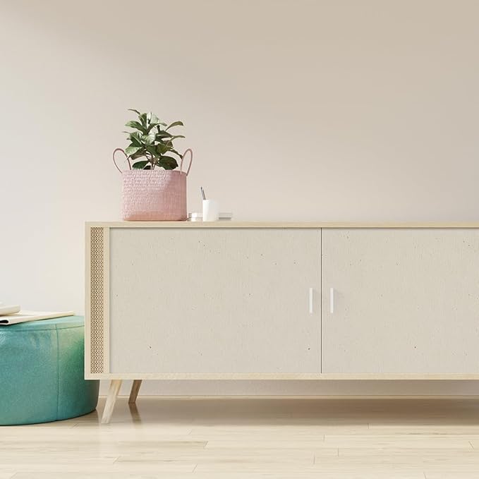 Matte White Grasscloth Textured Wallpaper Natural&Neutral&Handmade Style Thick Peel and Stick Removable for Bedroom,Office,Cabinet(16.5”x236.2”) (Leaves&Petals) M15