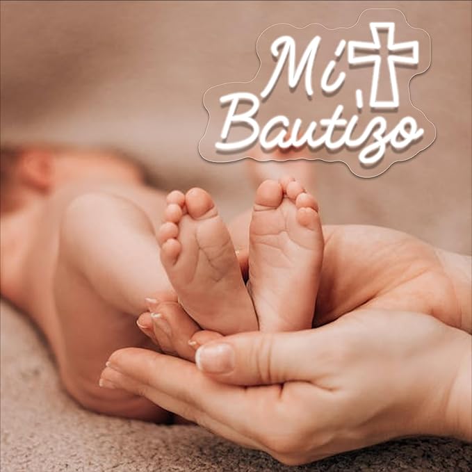 Mi Bautizo Neon Signs for Wall Decor, 14.2 * 10 Inches My Baptism Led Light Sign Perfect for Children's Birthday Party, Bedroom, Home, Room, Garden, Pub Bar, Easter, INSNEnN