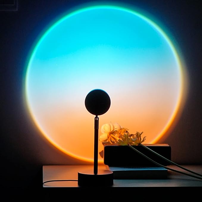 Balkwan Sunset Lamp Projection Rotation Rainbow Projection Lamp Led Romantic Visual Led Light Network Red Light with USB Modern Floor Stand Night Light Living Room Bedroom Décor (Sky Blue)
