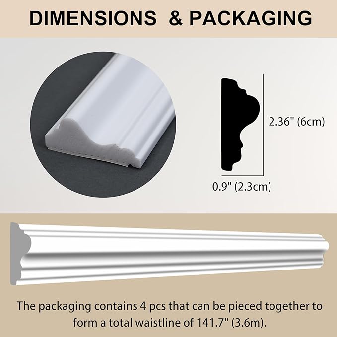 4-Piece 35.4-Inch Top Rails, Compatible with Our Wall Molding Trim Kit for Accent Wall