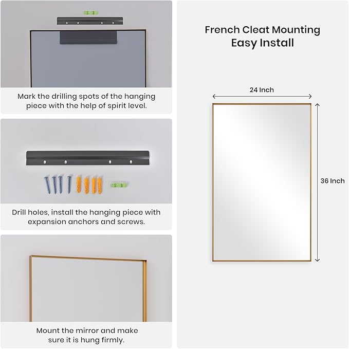 2-Pack Gold Bathroom Mirrors Over Sink 24 x 36 Inch Wall Mounted Aluminum Frame Rectangle Mirror Modern Farmhouse Vanity Mirror