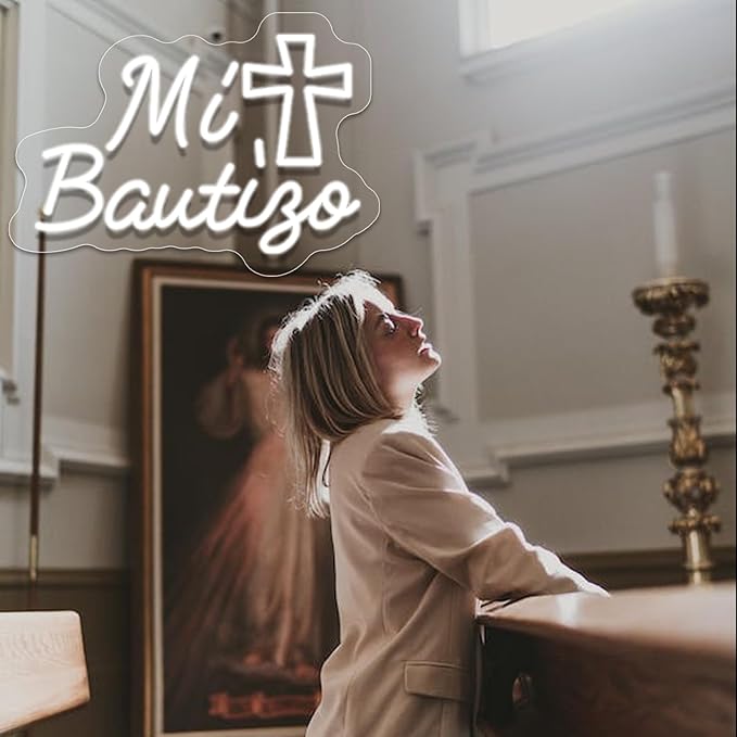 Mi Bautizo Neon Signs for Wall Decor, 14.2 * 10 Inches My Baptism Led Light Sign Perfect for Children's Birthday Party, Bedroom, Home, Room, Garden, Pub Bar, Easter, INSNEnN