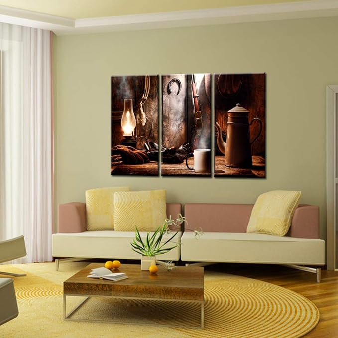 Nachic Wall Cowboy Canvas Wall Art 3 Pieces Pictures of American West Rodeo Cowboy Gloves in Vintage Style Canavas Prints Farmhouse Artwork Ready to Hang