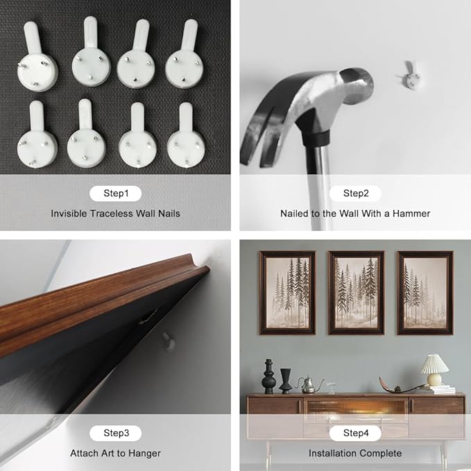 Large Vintage Foggy Forest Framed Canvas Wall Art,Modern Smoking Pine Tree Wall Decor,Natural Misty Landscape Artwork,Neutral Wilderness Scene Art Print for Living Room,Bedroom,Office-16"x24"x3