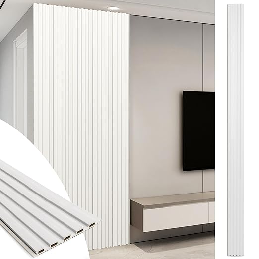 Art3d WPC Slat Wall Panels, 8-Pack 108 x 6 Inch 3D Wall Accents for Interior Wall Decor, Living Room, Bedroom, White
