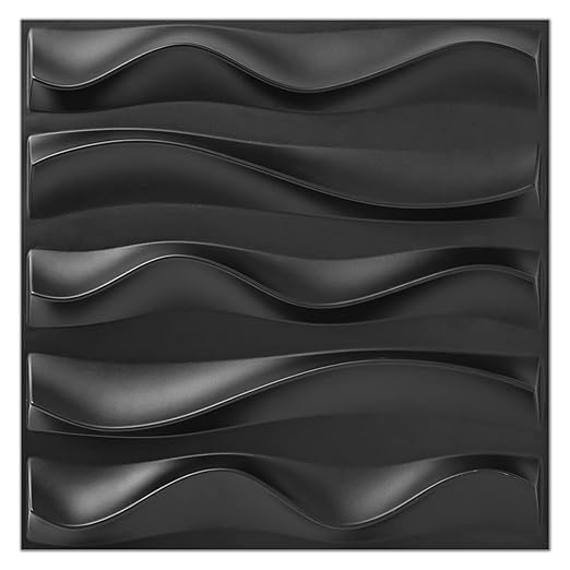 Art3dwallpanels 33 Pack 3D Wall Panels - Elegant Wave Textured Accent Wall Tiles, PVC Modern Wallpaper for Interior Décor, Black