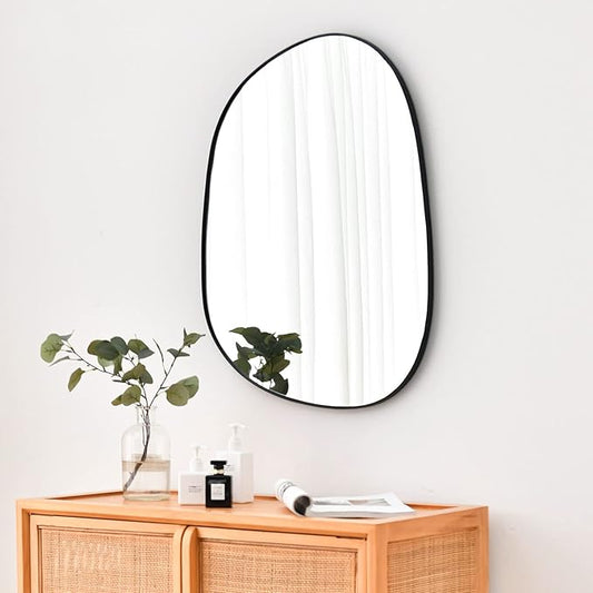 Asymmetrical Wall Mirror for Decor 21"*27", Modern Black Framed Wall Mirror for Living Room Bathroom Bedroom Entryway ELE-STOU-0065B