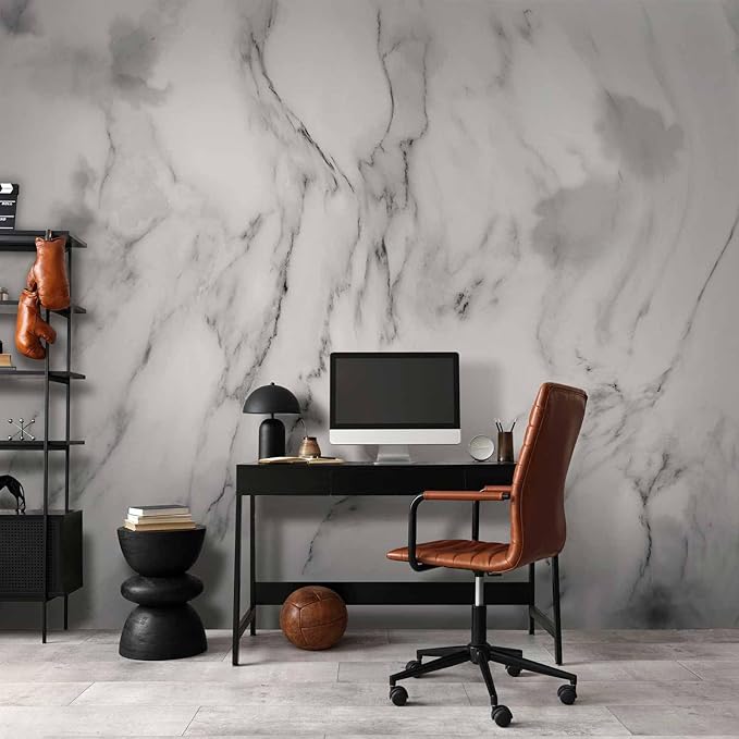 artgeist Wall Mural Stone Wall 177x124 in - XXL Non-Woven Wallpaper Fleece Wall Decor Photo Print Picture Image Design Marble Like Abstract 3D Effect White Gray f-C-0460-a-a