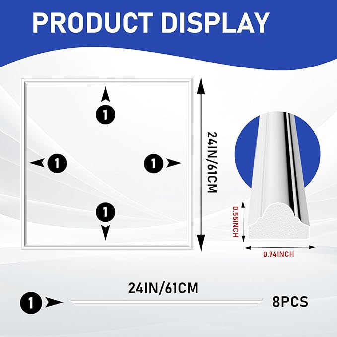 COUKIU Pre-Cut 2 Set Peel and Stick Door Molding Trim Kit, 24" x24" Premade Wainscoting Panels, Self Adhesive Wall Moulding Panel for Interior Walls Picture Frame