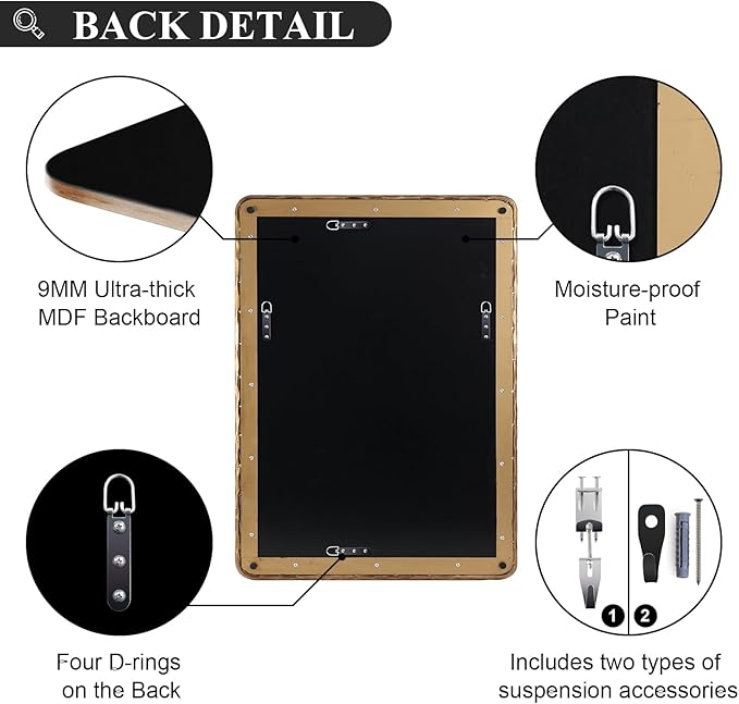 ANDY STAR Hand-Forged Gold Bathroom Mirrors for Wall, 22x30 Inch Vintage Solid Steel Metal Frame Bathroom Vanity Mirror, Antique Rounded Rectangle Wall Mirror, Hangs Horizontally or Vertically