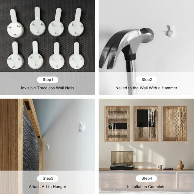 CHDITB Abstract Line Wall Decor, Vintage Black Brown Framed Canvas Wall Art, Mid Century Modern Art Print Home Decor, Boho Neutral Minimalist Painting For Living Room Bedroom Dining Room Office 16"x24