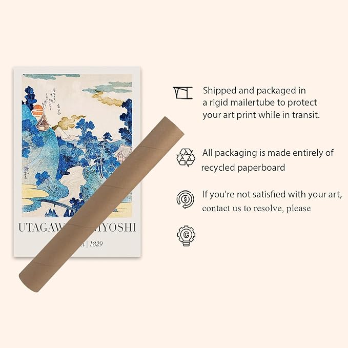 OZCONO Utagawa Kuniyoshi Fuji no Yukei Art Print, Japanese Landscape Wall Decor, Gallery Quality Giclee, UV Resistant Ink (30L x 20W)