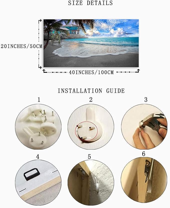 BYXART Beach Canvas Wall Art for Bedroom Ocean Themed Living Room Decor Tropical Palm Tree Artwork Blue Sea Waves Picture Seascape Scenery Nature Painting for Home Office Decoration 40L x 20W