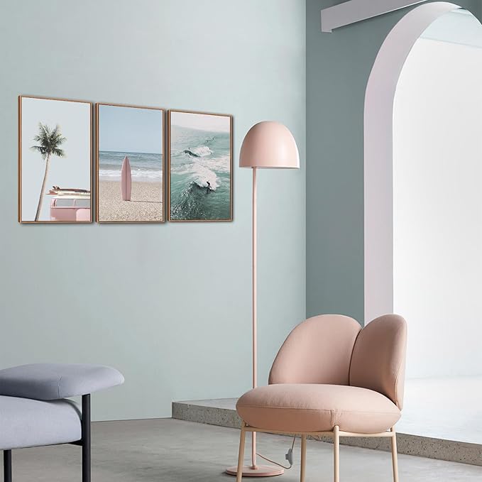 CHDITB Ocean Beach Framed Canvas Wall Art Set, Coastal Surfboard Wall Decor,Summer Coconut Tree Sea Wall Painting, Modern Surfing Art Prints for Living Room, Bedroom, Office- Large Size 24"x36"x3