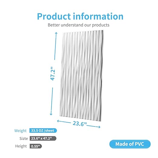 Art3d 46.2 Sq. Ft. White Large PVC 3D Wall Panels for Interior Wall Décor, Textured Wavy Decorative Panels, Pack of 6 Tiles (47.2" × 23.6")