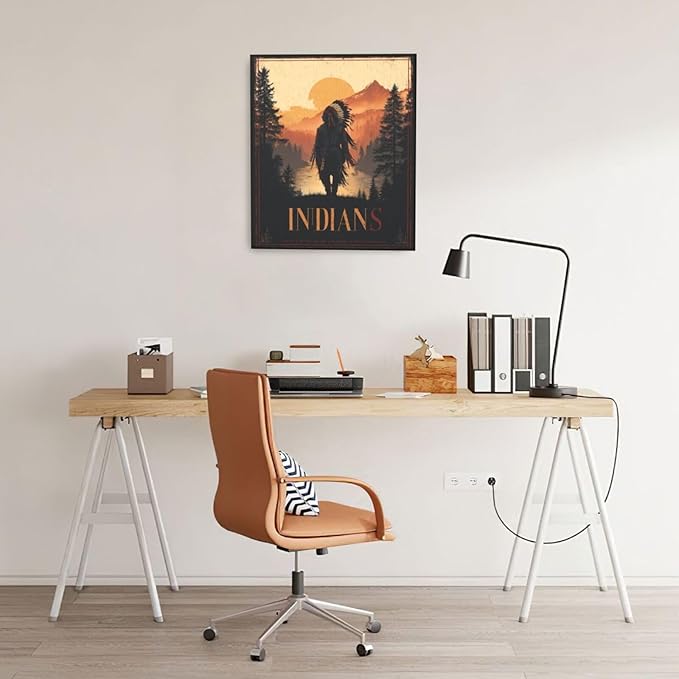 Native American Wall Art Indian Tribe Wall Decor Canvas Pictures Vintage Landscape Paintings Prints Traditional Artwork Framed Decorations For Bathroom Bedroom Living Room Office Gifts 20" x 24"