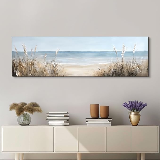 Large Abstract Beach Wall Art Costal Room Decor Sea Ocean Picture Nautical Canvas Prints Seascape Painting for Living Room Bathroom Nature Seaside Artwork Vintage Office Poster Decorations 14x48”