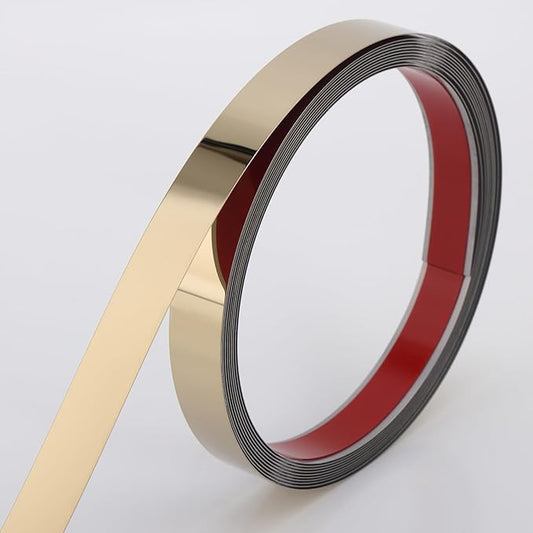 Peel and Stick Metal Molding Trim, Self-Adhesive Stainless Steel for Wall, Fireplace, Mirror Edging and Craft Decoration (Glossy Gold, 20ft x 2in)