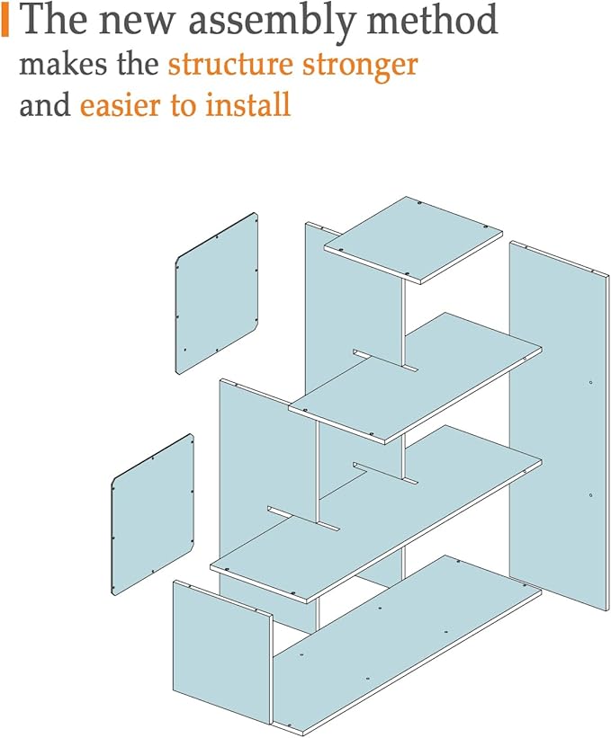 Ladder Cube Storage Bookcase - Wooden L-Shaped 3-Tier Corner Shelf, Reversible 6-Cube Organizer for Home & Office, White