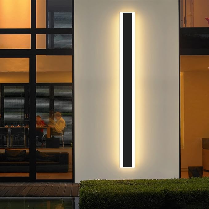 Modern 47inch Outdoor Wall Light, 3000k/4500k/6000k 3 Color Change Black Exterior Light Fixtures Wall Mount, Ip65 Waterproof Modern Porch Lights Non-Dimmable, Long Linear Outside Lighting Hard-Wired