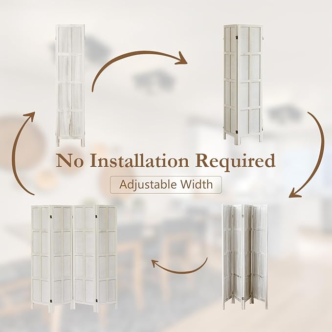 4 Panel Room Divider, 5.6Ft Wood Room Dividers and Folding Privacy Screens, Room Divider Wall Freestanding Room Partitions, Room Dividers Screen for Home Office Restaurant Bedroom, White