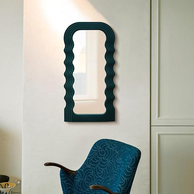 Living Room Mirrors for Wall Decor, 14x28 Arch Wall Mounted Mirror for Girl Teen Women Bedroom Decoration, Cute Hanging Wall Art Room Aesthetics for Modern Tropical Home Office (Dark Green)