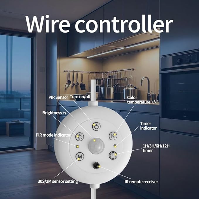 LED Cabinet Lights Bar with Motion Sensor, Dimmable Brightness and Color, Wireless Remote, Ultra Thin Strips Lighting Magnetic Mounting for Kitchen,Bookshelf,Closet 3Pack