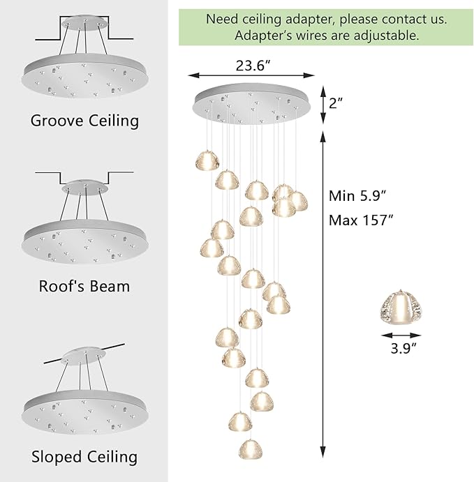 20-Light Modern Chandeliers for Entrance High Ceiling Chandelier Living Room Lights Fixture LED Ceiling Lamp Bubble Crystal Adjust Hanging Pendants Lighting for Stairwell Hallway Foyer
