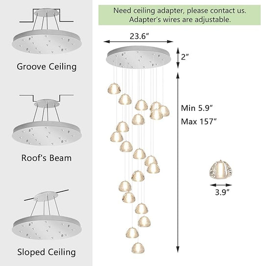20-Light Modern Chandeliers for Entrance High Ceiling Chandelier Living Room Lights Fixture LED Ceiling Lamp Bubble Crystal Adjust Hanging Pendants Lighting for Stairwell Hallway Foyer